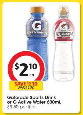 Gatorade Sports Drink or G Active Water 600mL