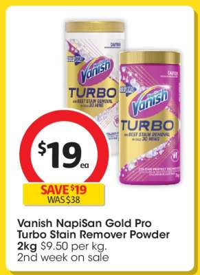 Vanish NapiSan Gold Pro Turbo Stain Remover Powder 2kg