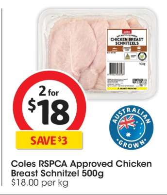 Coles RSPCA Approved Chicken Breast Schnitzel 500g