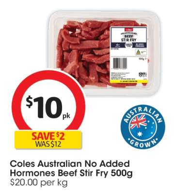 Coles Australian No Added Hormones Beef Stir Fry 500g