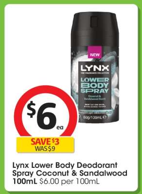 Lynx Lower Body Deodorant Spray Coconut & Sandalwood 100mL