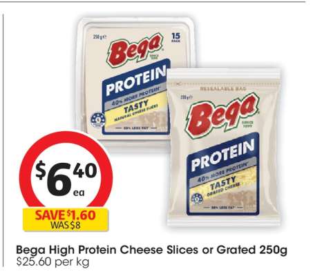 Bega High Protein Cheese Slices or Grated 250g
