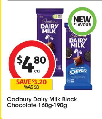 Cadbury Dairy Milk Block Chocolate 160g-190g