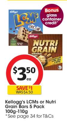 Kellogg's LCMs or Nutri Grain Bars 5 Pack