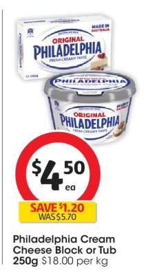 Philadelphia Cream Cheese Block or Tub 250g