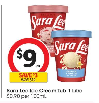 Sara Lee Ice Cream Tub 1 Litre