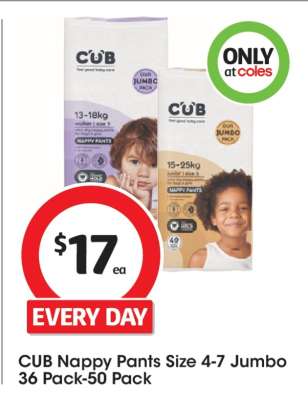CUB Nappy Pants Size 4-7 Jumbo 36 Pack-50 Pack
