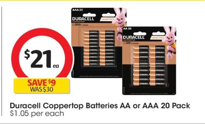 Duracell Coppertop Batteries AA or AAA 20 Pack