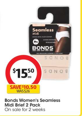 Bonds Women's Seamless Midi Brief 2 Pack