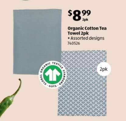 Organic Cotton Tea Towel 2pk