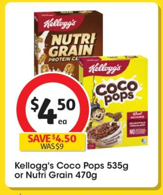 Kellogg's Coco Pops 535g or Nutri Grain 470g