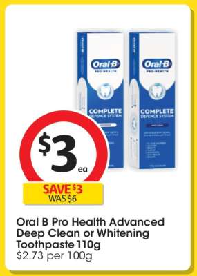 Oral B Pro Health Advanced Deep Clean or Whitening Toothpaste 110g