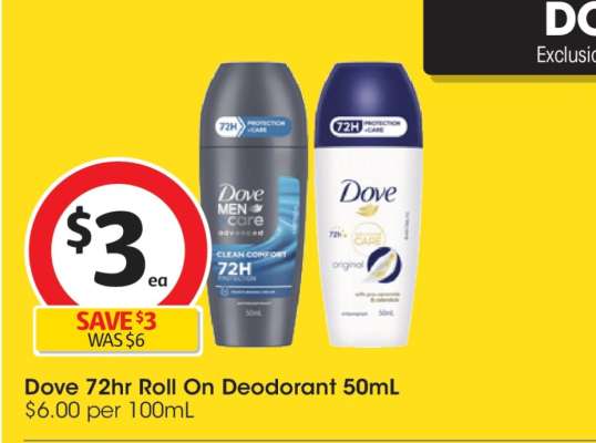 Dove 72hr Roll On Deodorant 50mL