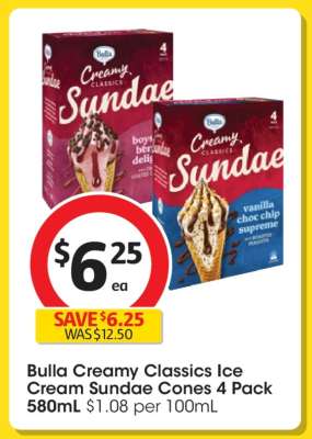 Bulla Creamy Classics Ice Cream Sundae Cones 4 Pack
