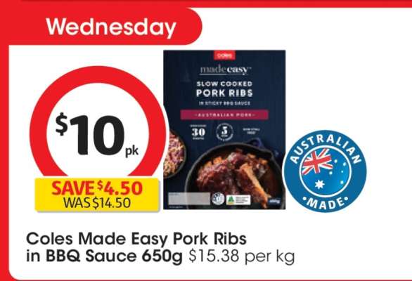 Coles Made Easy Pork Ribs in BBQ Sauce 650g