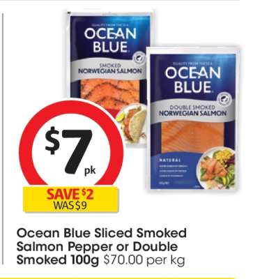 Ocean Blue Sliced Smoked Salmon Pepper or Double Smoked 100g