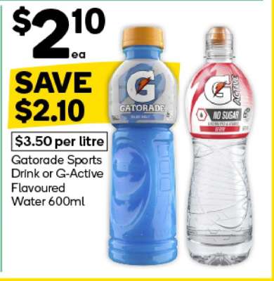 Gatorade Sports Drink or G-Active Flavoured Water 600ml