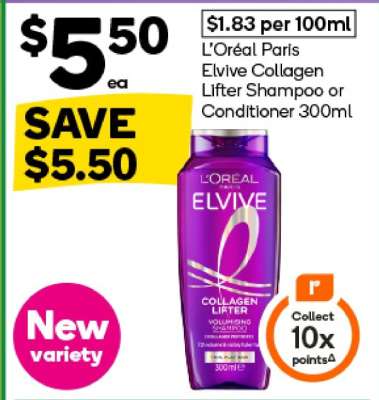 L'Oréal Paris Elvive Collagen Lifter Shampoo or Conditioner 300ml