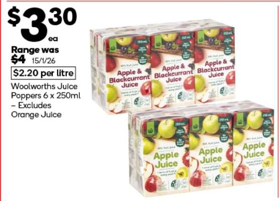 Woolworths Juice Poppers 6 x 250ml