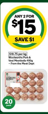 Woolworths Pork & Veal Meatballs 400g