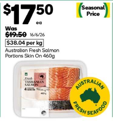 Australian Fresh Salmon Portions Skin On 460g