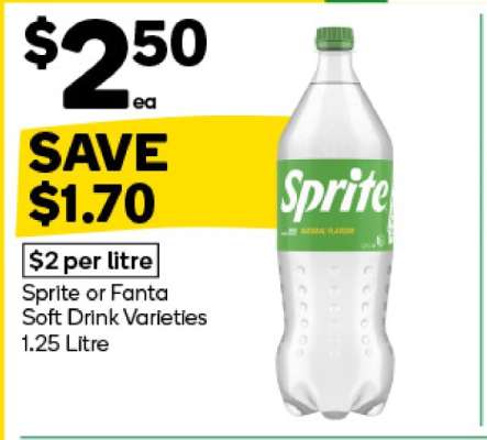 Sprite or Fanta Soft Drink Varieties 1.25 Litre