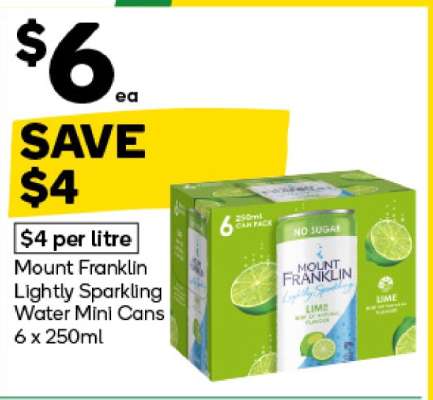 Mount Franklin Lightly Sparkling Water Mini Cans 6 x 250ml