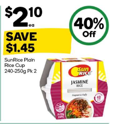 SunRice Plain Rice Cup 240-250g Pk 2