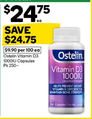 Ostelin Vitamin D3 1000IU Capsules Pk 250~