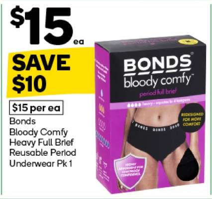 Bonds Bloody Comfy Heavy Full Brief Reusable Period Underwear Pk 1