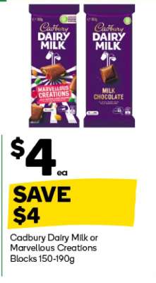 Cadbury Dairy Milk or Marvellous Creations Blocks 150-190g