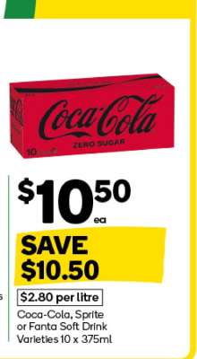 Coca-Cola, Sprite or Fanta Soft Drink Varieties 10 x 375ml