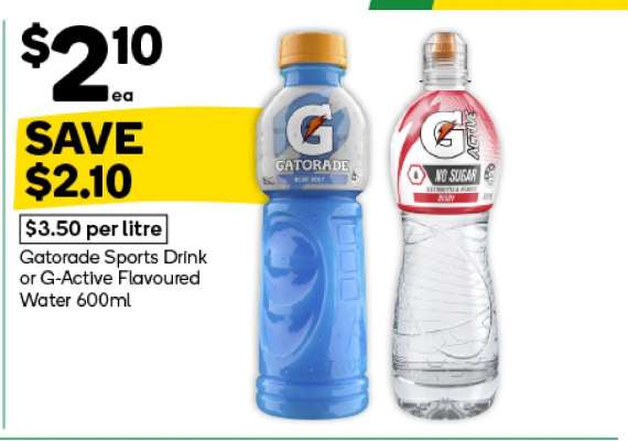Gatorade Sports Drink or G-Active Flavoured Water 600ml
