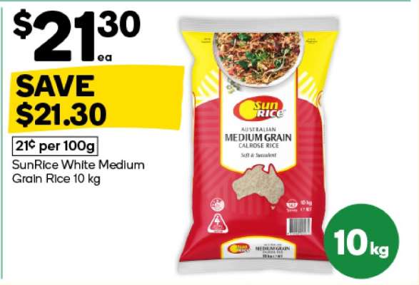 SunRice White Medium Grain Rice 10 kg