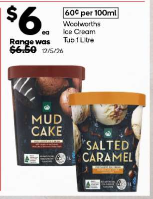 Woolworths Ice Cream Tub 1 Litre