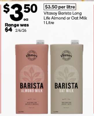 Vitasoy Barista Long Life Almond or Oat Milk 1 Litre