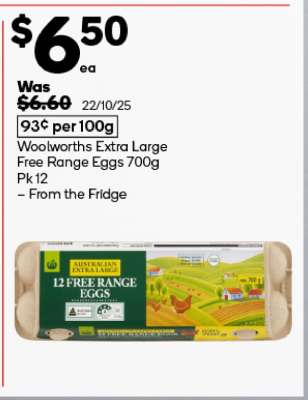 Woolworths Extra Large Free Range Eggs 700g