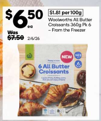 Woolworths All Butter Croissants 360g Pk 6 – From the Freezer