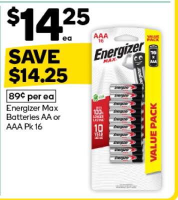 Energizer Max Batteries AA or AAA Pk 16