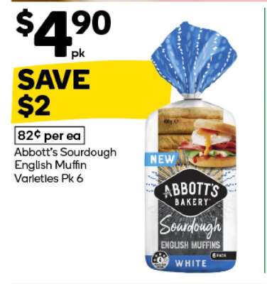 Abbott's Sourdough English Muffin Varieties Pk 6