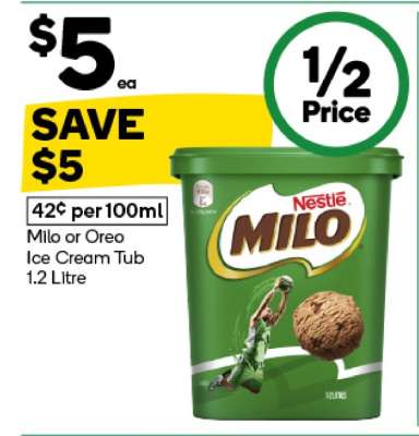 Milo or Oreo Ice Cream Tub 1.2 Litre