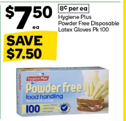 Hygiene Plus Powder Free Disposable Latex Gloves Pk 100