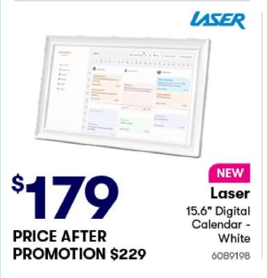Laser 15.6" Digital Calendar - White