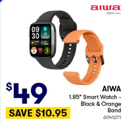 AIWA 1.85" Smart Watch - Black & Orange Band