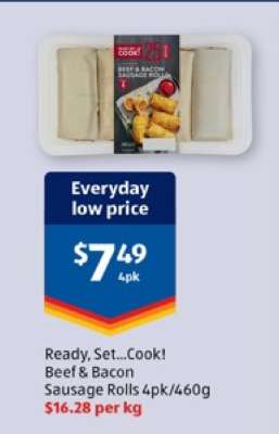 Ready, Set...Cook! Beef & Bacon Sausage Rolls 4pk/460g