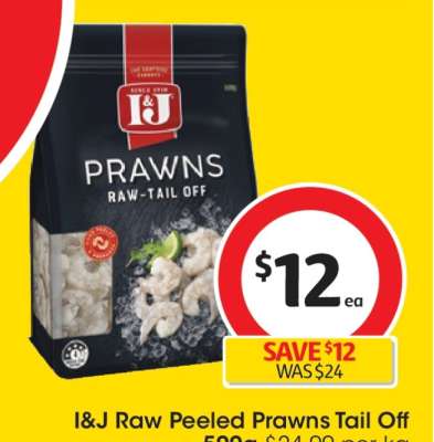 I&J Raw Peeled Prawns Tail Off
