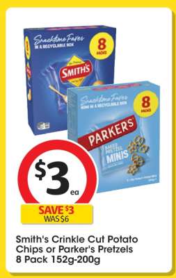 Smith's Crinkle Cut Potato Chips or Parker's Pretzels