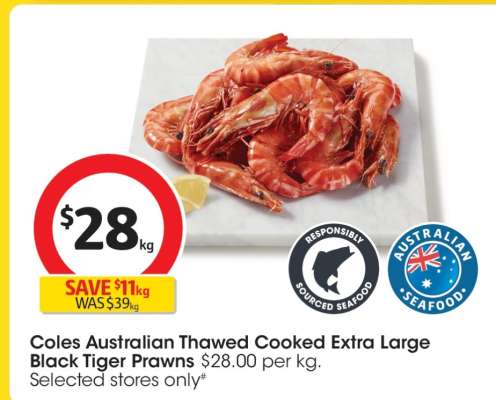 Coles Australian Thawed Cooked Extra Large Black Tiger Prawns