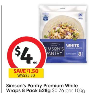 Simson's Pantry Premium White Wraps 8 Pack 528g
