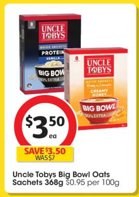 Uncle Tobys Big Bowl Oats Sachets 368g